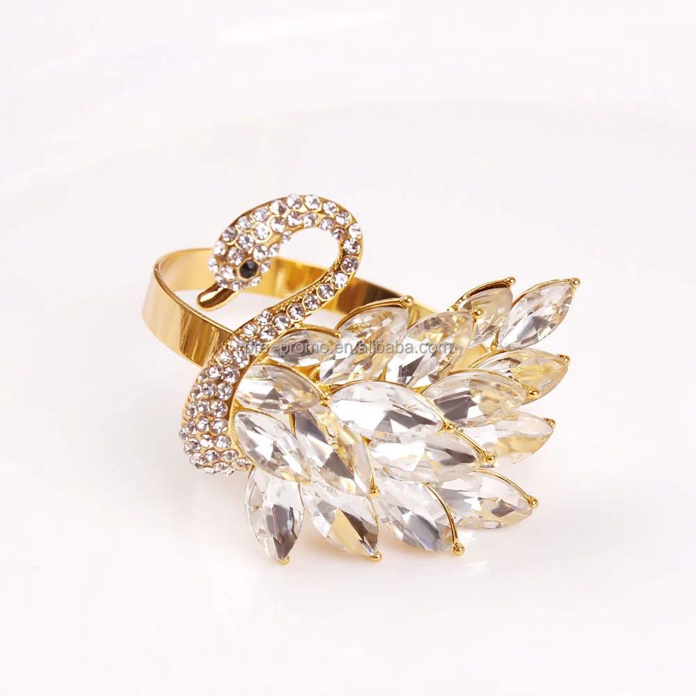 Wholesale Metal Gold Plated Crystals Swan Napkin Ring