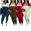 Color Block 2 Piece Sets Outfit Women Long Sleeve Zip Sweatshirts and Leggings Suits