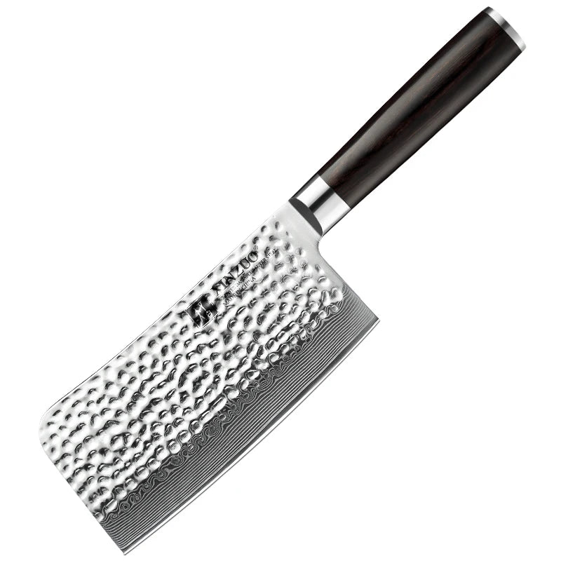 XINZUO Yangjiang High Quality Hammered 67 Layers Damascus Steel Pakka Wood Handle Kitchen Bone Chopping Knife Chopper