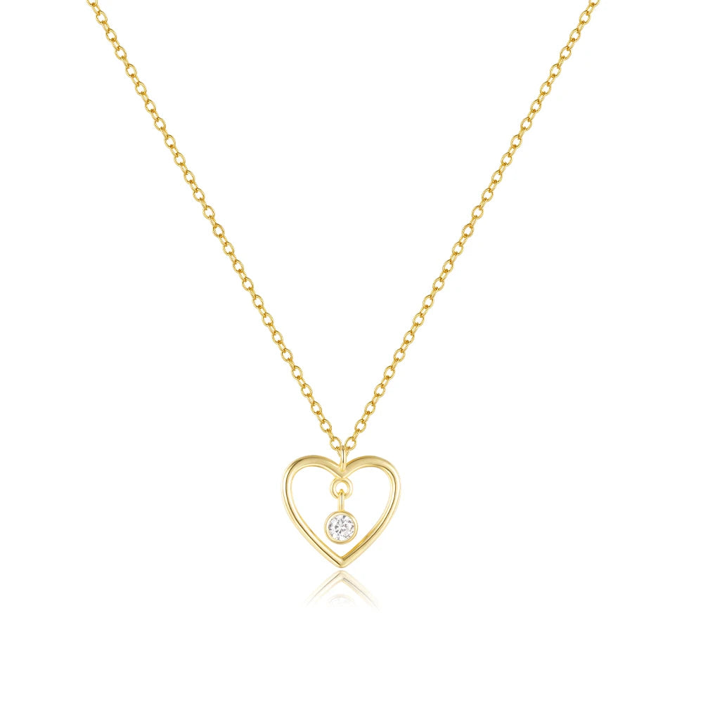Fine Jewelry Necklaces 925 Sterling Silver Heart Necklace Round Drop Diamond Gold Plated Necklaces Jewelry for Women