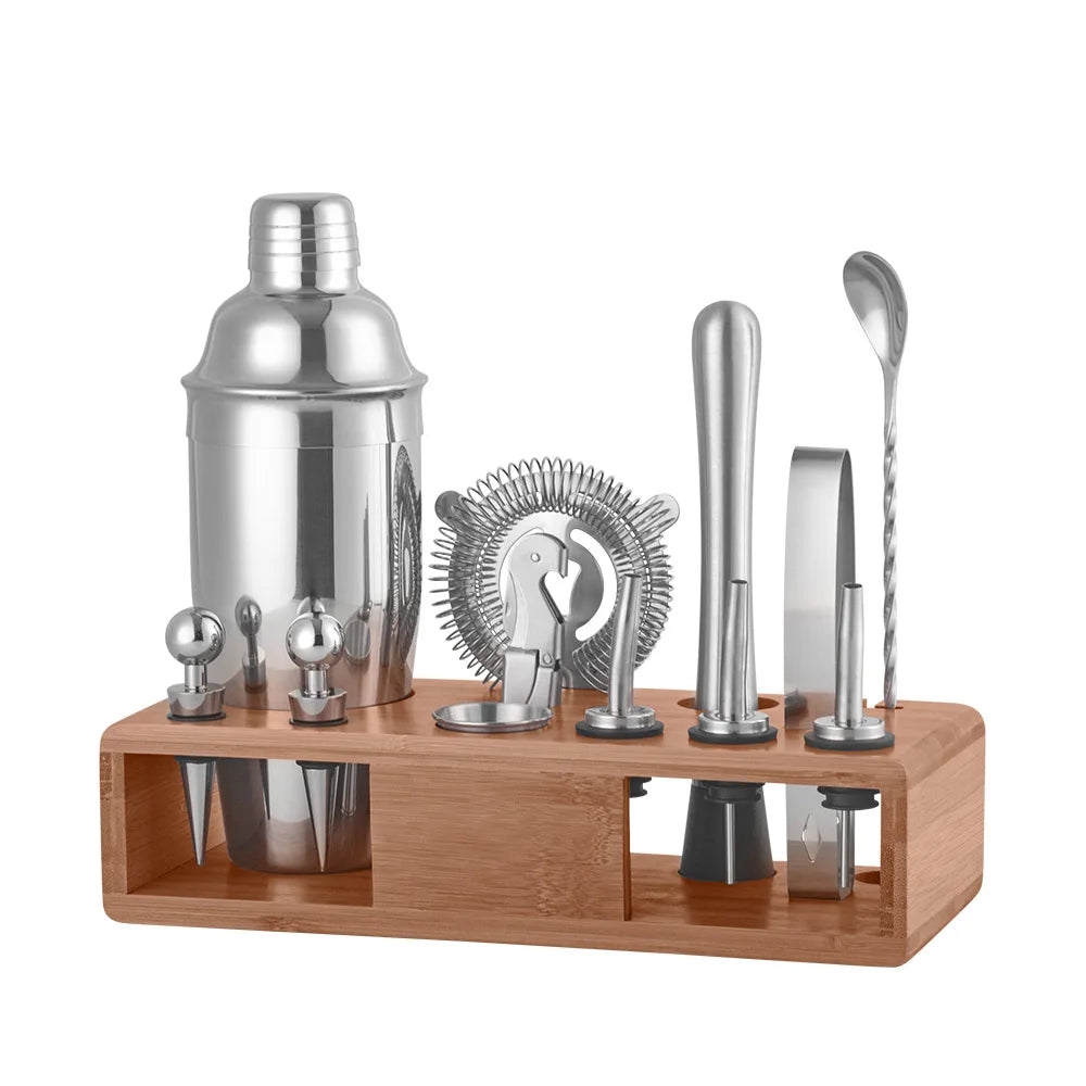 12-Piece Premium Stainless Steel Cocktail Set Bartender Kit Metal Shaker Mixing Tools Stand Professional Bar Equipment for Home