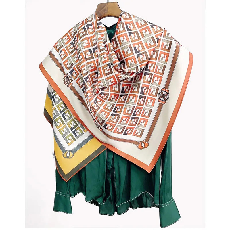 2025 Spring/Summer New Flower Printed Satin 90 Square Scarf With Double Sided Printing Customized Silk Scarf Bandannas