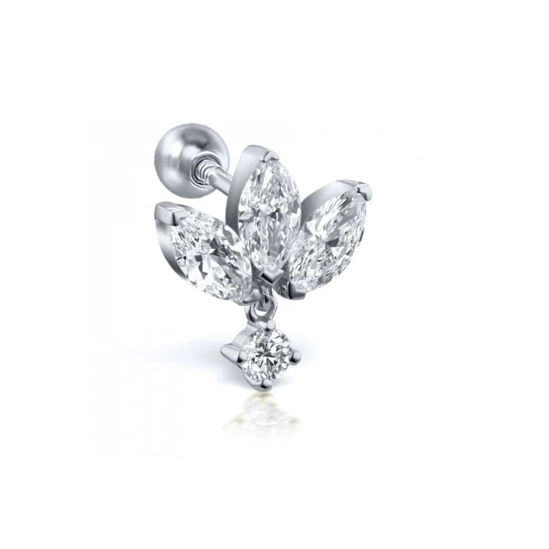 Women Sterling Silver Petal Earrings Pierced Zirconia Simple Earrings Jewelry