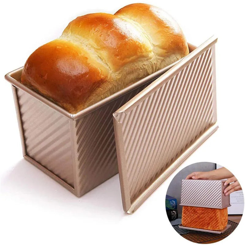 Low MOQ Food Grade Bakeware 450G Mould Baking Mold Nonstick Carbon Steel Pullman Loaf Pan Toast Box Bread Tins With Cover Lid MegaBDM