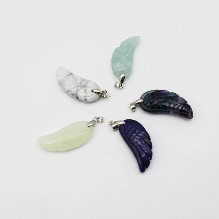 Handmade Gemstone Crystal Pendant for Unisex Angel Wing Reiki Chakra Healing Pendant