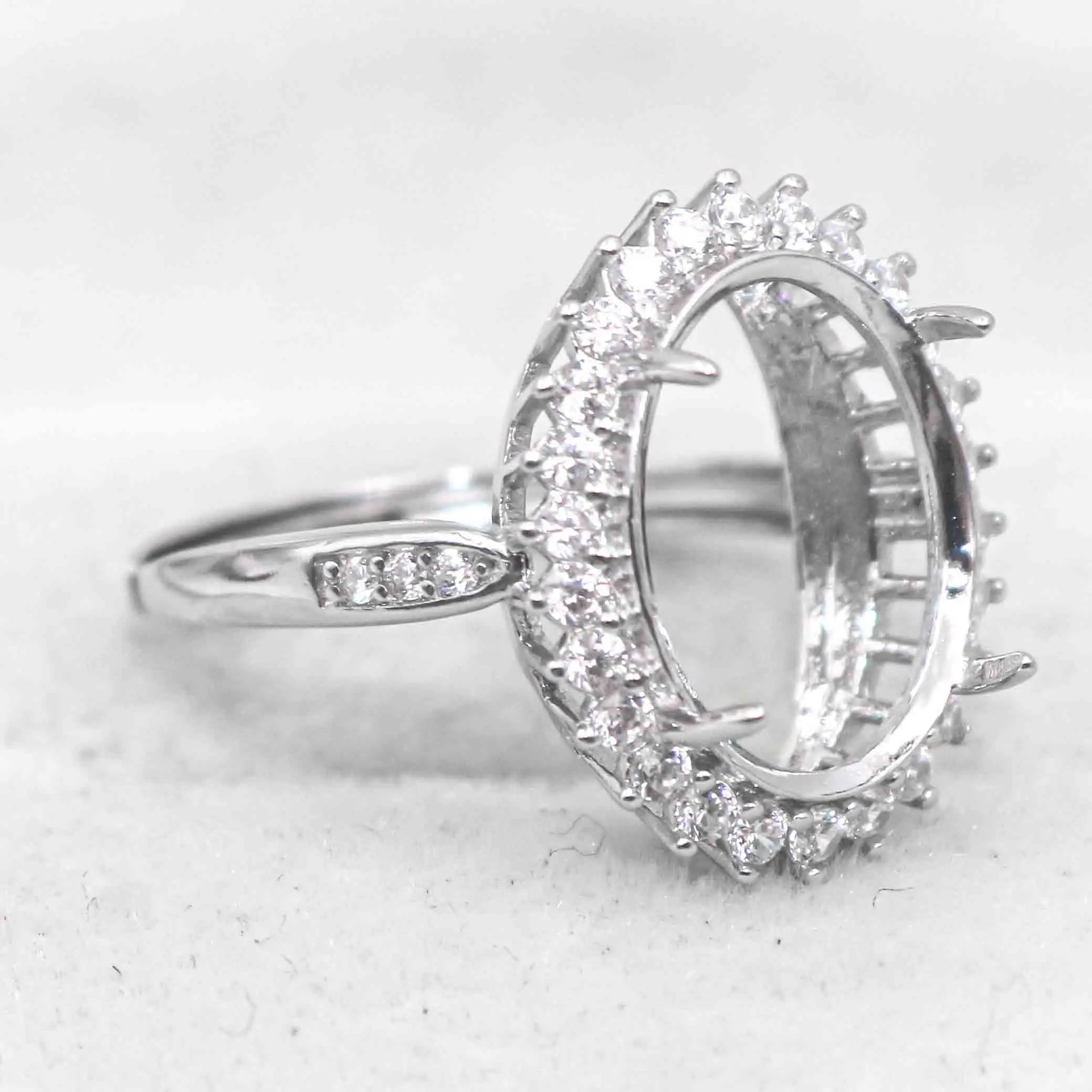 Sterling Silver 11*14mm Semi Mount Ring Empty Frame Blank Support Claws Setting S925 Base Holder Without Center Stone for Inlay