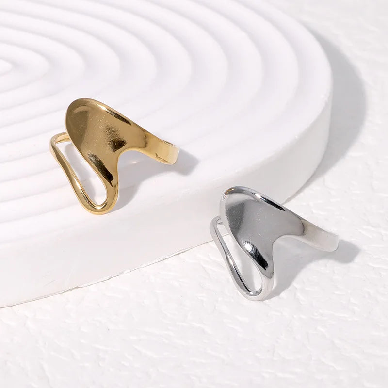 Beimai OEM Ring 18k Stainless Steel Gold-plated Irregular Polished Stainless Steel Open Ring