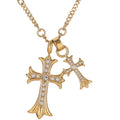 Hiphop Jewelry Stainless Steel Crystal Double Cross Pendant Necklace
