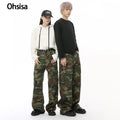 Ohsisa Camo Pants for Men & Women Loose Fit Cargo Trousers with Large Pockets Casual Cargo Pantalon Homme for Men