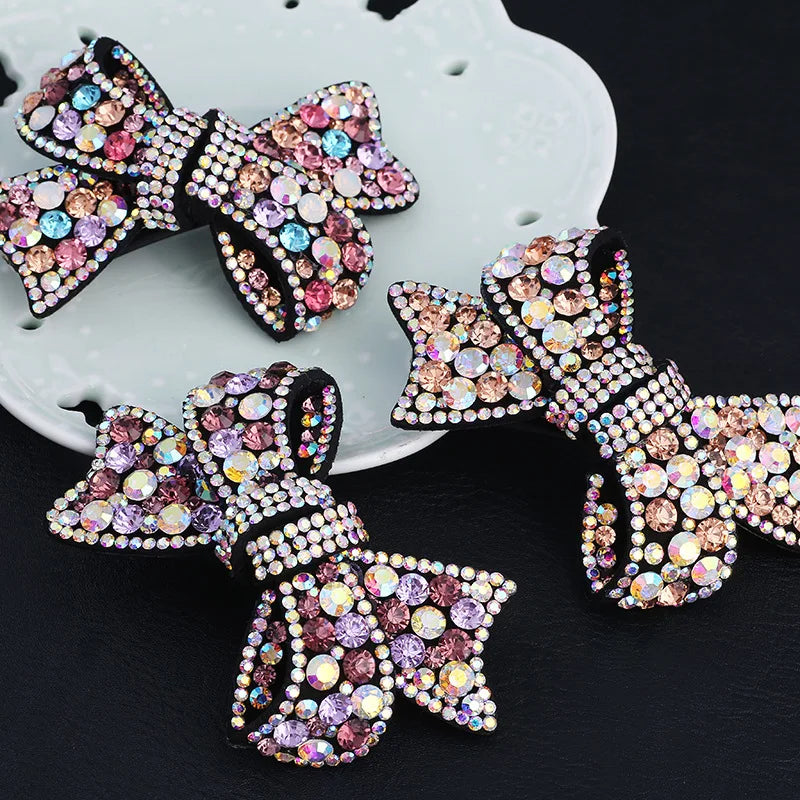 HX-314 Popular Designs Elegant Shinny Girls Hairpin Crystal Rhinestone Bow Leather Hair Clips
