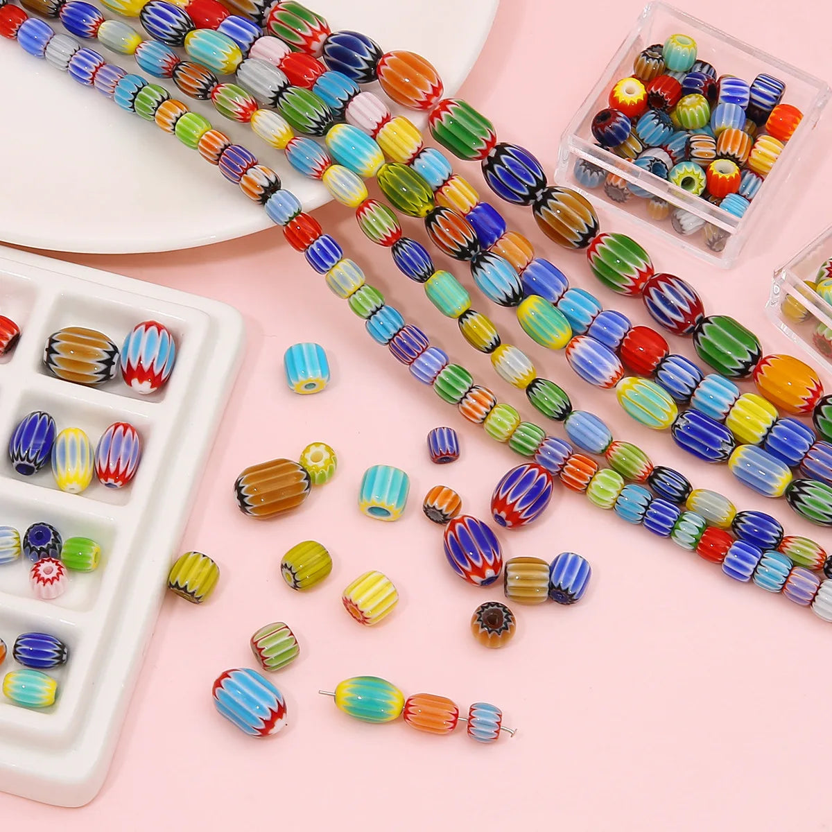 JC Crystal Wholesale 6/8/10mm Lampwork Glass Barrel Bead Customized Jewelry Diy Accessories Crystal Venetian Chevron Bead