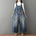 Boutique Wholesale of 2026 Spring New Printed Denim With Ground White Holes and Wide Leg Shoulder Straps for Women's Jumpsuits