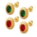 2023 New Fashion Jewelry Hypoallergenic Red and Green Oval Stone Earrings Stainless Steel Gold and Silver Cz Earrings for Women