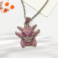 Unisex Delicate Bubble Cartoon Little Monster Pendant Hip Hop Jewelry Rhinestone Crystal Necklace for Men and Women