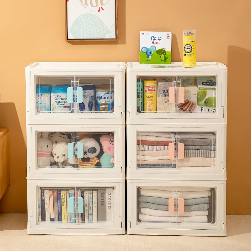 Home Plastic Bin Storage  Stackable Transparent Storage Container Foldable Storage Cabinet Sundries Organizer