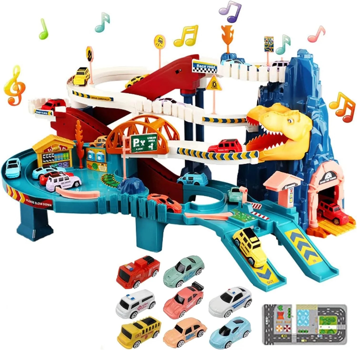 Children's Play House Dinosaur Round the Mountain Road Track Car Dinosaur Track Car Park Toys