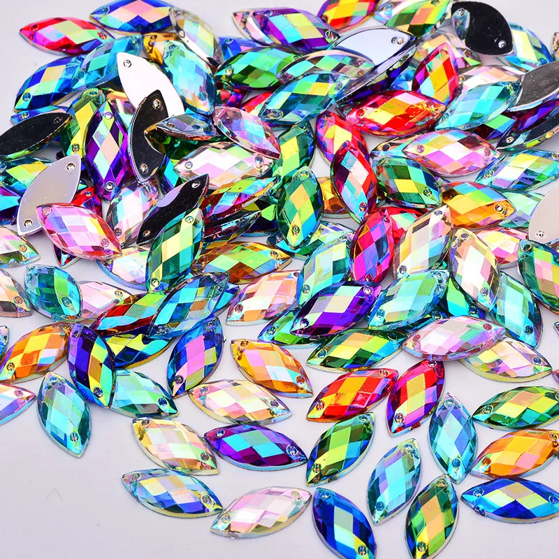 Wholesale Mix Color AB Crystal Horse Eye Shaped Gems Diamond Sew on Acrylic Stones Flatback Rhinestones for Garment