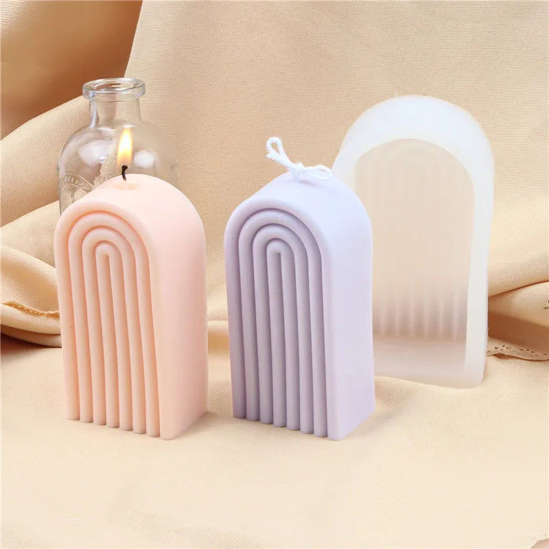 3D Arch Semicircle Acrylic Candle Silicone Moulds Stripe Door Shape Home Artist Decor Silicone Molds for Geometrical Candles
