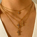 Minimalist 18k Gold Stainless Steel Cross Pendant Necklace for Women Rhinestone Religious Christian Jewelry Gift