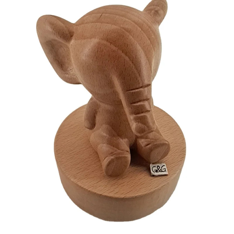Small Elephant Models Spin Solid Wood Music Box Animals Spin Music Box