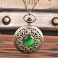 New Vintage Pocket Watches Green Crystal Emeral Design Quartz Pocket Watches Necklace Chain for Mens Womens Fob Clock