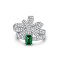925 Sterling Silver Ribbon Bow Ring with Cubic Zirconia & Lab Grown Emerald Green Butterfly Classic Style for Weddings & Parties