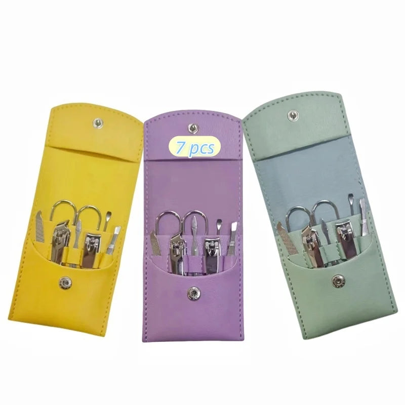 Custom Logo 7PCS Nail Art Kit With Folding Bag Manicure Set Stainless Steel Professional Multi-purpose Nail Clipper