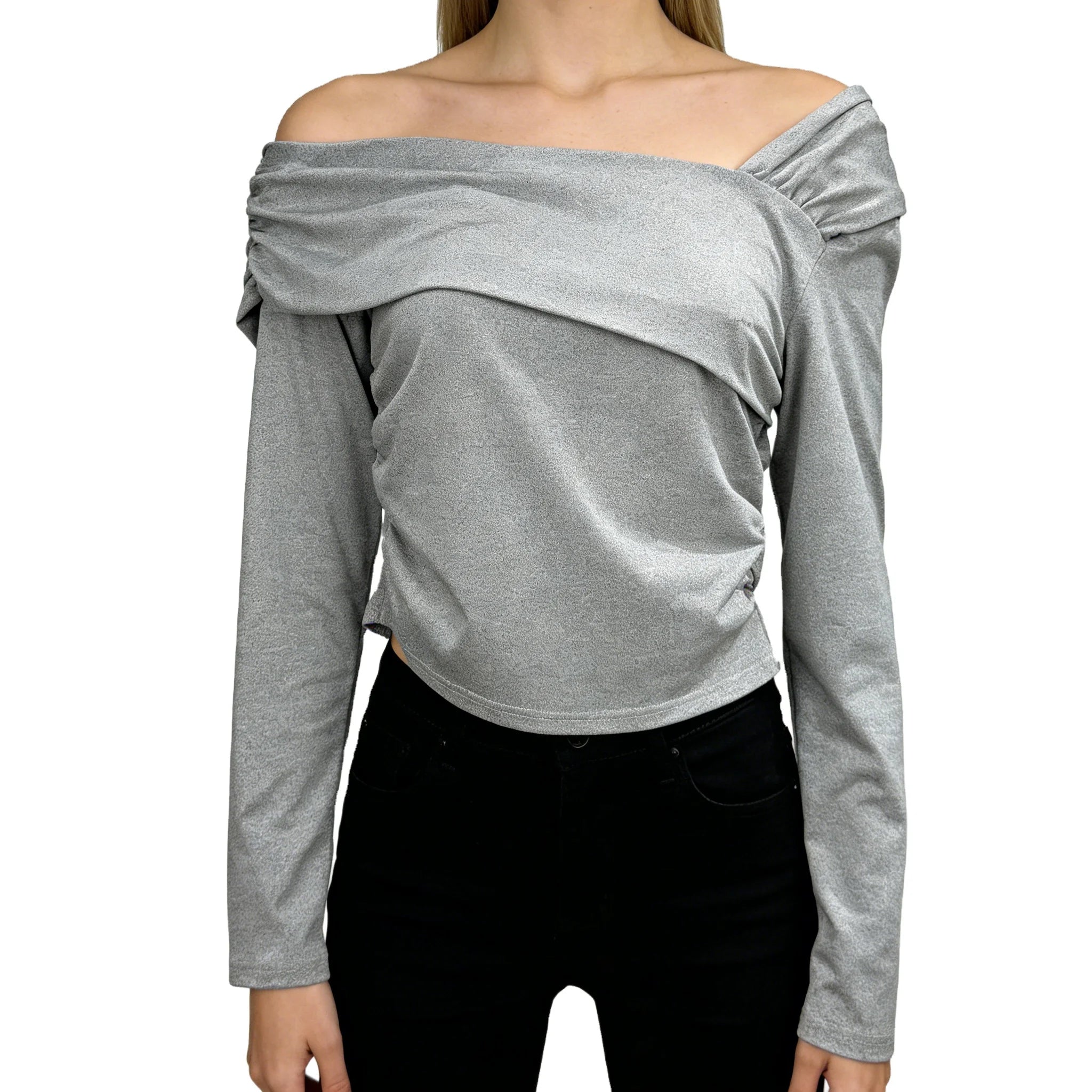 Asymmetrical Elegant Long Sleeve Blouses Womens Top Blouse Quality Ladies Blouse for Party