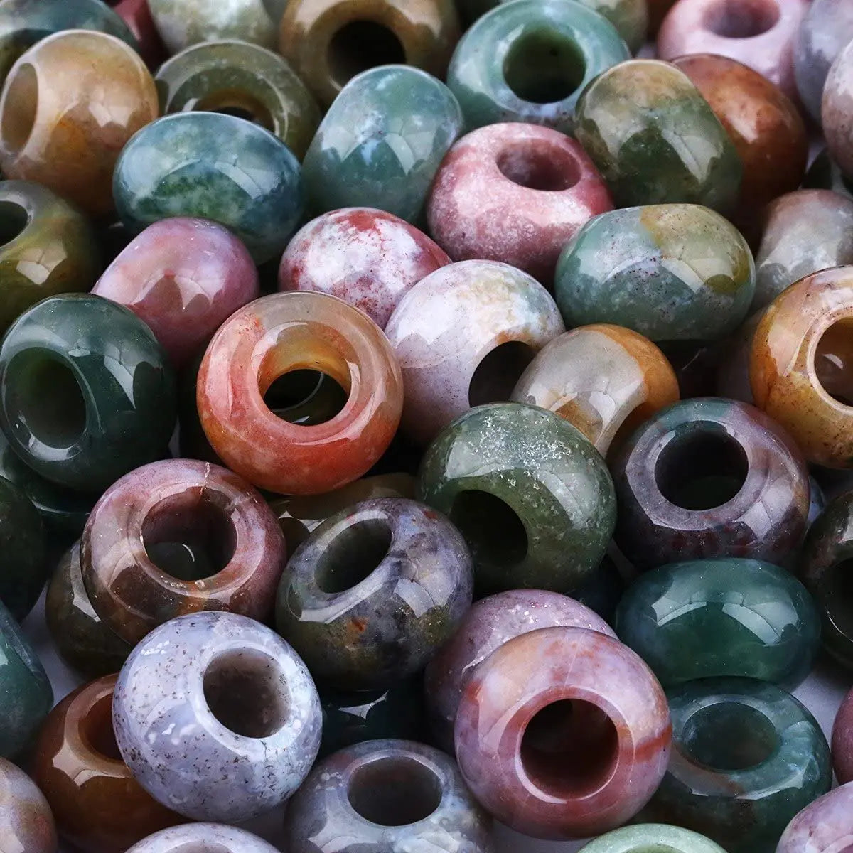 Natural Indian Agate European Bead for Charm Bracelet Wholesale Loose Gemstone Big Hole (4mm) Beads for Jewelry Making 5*10mm