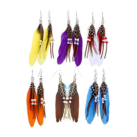 Vintage Bohemian Style Beaded Long Tassel Dangle Ear Jewelry Unique Design Bohemian Feather Tassel Earrings