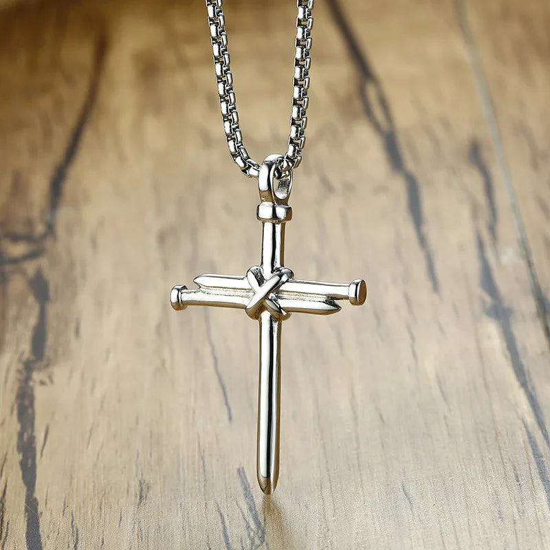 Europe and American Fashion Universal Nail Cross Pendant No Tarnish Stainless Steel Punk Jewelry Men Locket Chain Necklace