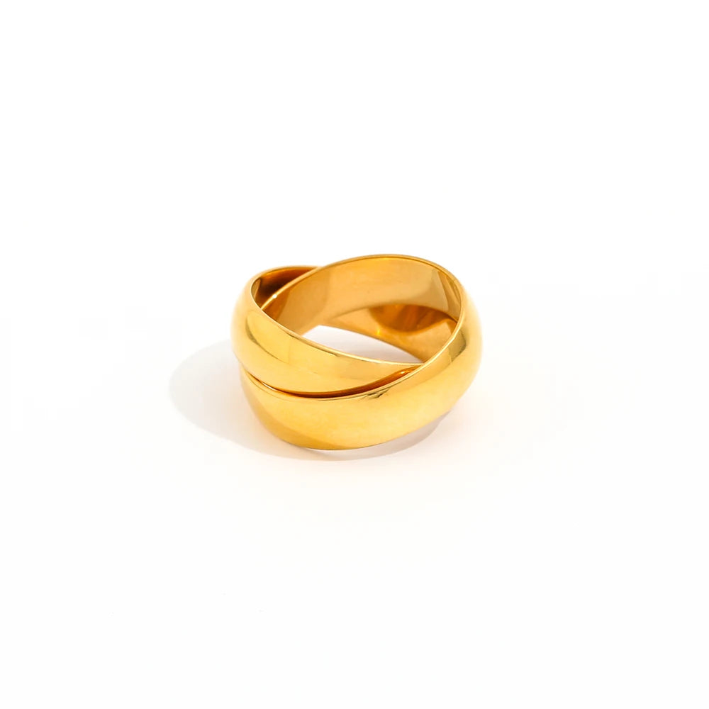 High End Tarnish Free PVD Gold Plated Double Cross Rings  Stainless Steel  Jewelry Tarnish