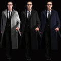 New Men's Wool Coat Long European and American Simple Suit Collar Solid Color Thick Men's Woolen Long Coat.