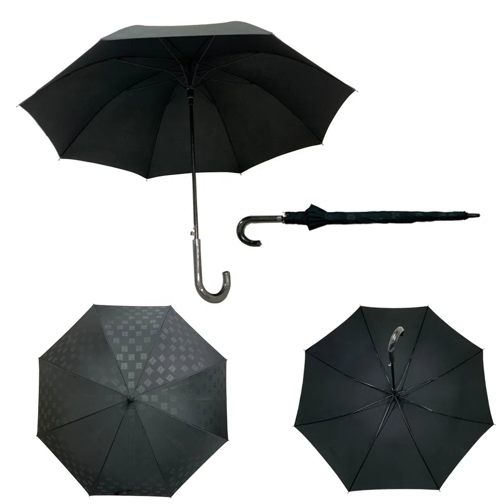 Wholesale Customized 30 Inch 8Ribs Fiberglass Frame Strong Windproof Black 190T Pongee Golf Umbrella