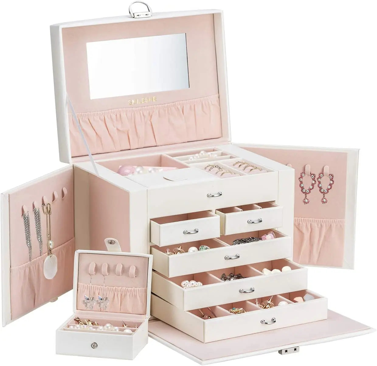 Jewelry Box Women Girls PU Leather Large Storage Boxes Portable Travel Case Huge Lockable Display Jewelry Boxes & Organizers