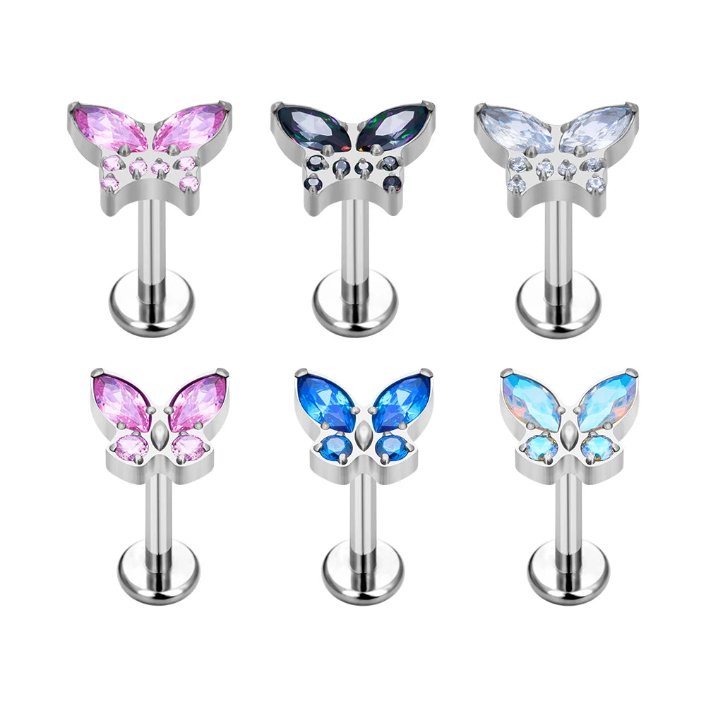 G23 Titanium 16G Ear Stud Piercing Butterfly Earrings Labret Lip Studs Internal Tragus Cartilage Helix Daith Pierc Jewelry