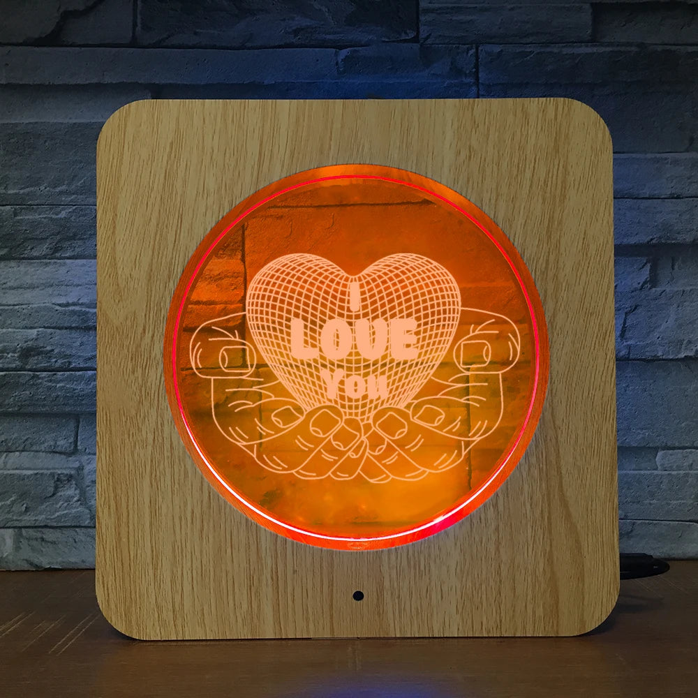 I LOVE YOU Word Shape Valentine Gift 3D Wood Colored Plastic LED Night Light OEM Acrylic Lamp Base Decoration Photo Frame
