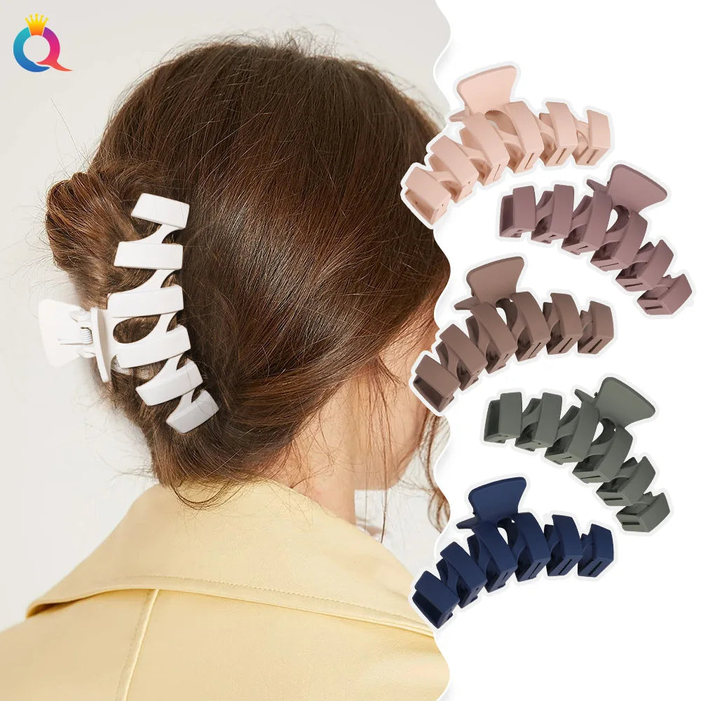 Large Size Matte Plastic Wave Shaped Hair Claw Clip for Women with Long Thick Hair