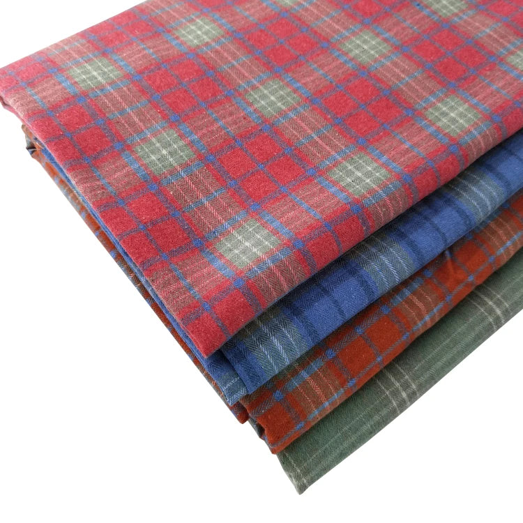 Flannel Fabric Brushed Plaid Yarn Dyed Shirting Fabrics Stock Cotton Flannel Yarn Dyed Flannel Pajamas Fabrics