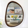 50x70cm Decorative Living Room Brown Wall Hanging Mirrors Modern Irregular Solid Wood Frame Wall Mirror for Bathroom