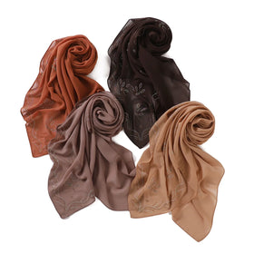 High Quality 90*90CM Plain Chiffon Square Scarves Head Hijabs Muslim Women Luxury Rhinestone Leaf Pattern Diamond Square Hijabs