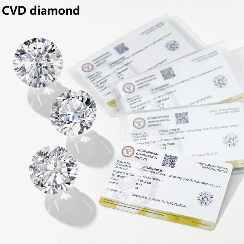 Starsgem CVD Diamante 1-1.1ct Round Cut Loose Stone IGI Certificate Card Lab Grown Diamant DE EF VVS-VS Lab Diamond