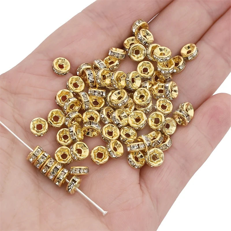 6mm 200pcs/bag Crystal Rhinestone Alloy Spacer Beads Round Rondelle Accessories for DIY Crafts Jewelry Making