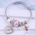 Top Sale Bee Love Pearl Diamond Pendant  Charm Bracelets Stainless Steel   Bangle Luxury Jewelry