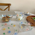 Ins Style Fresh Lovely Flower Salad Bowl Glass Cup Heat Resistant Plate Household Tableware Dish  Set