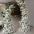 White Background Wedding Hall Decoration Artificial Floral Silk Rose pink  Horn Flower Arch Background for Wedding Party Decor