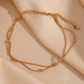 Dropshipping Fashion Jewelry Anklets Double Layer Beaded Stainless Steel Snake Chain Gold Plated Anklets for Women