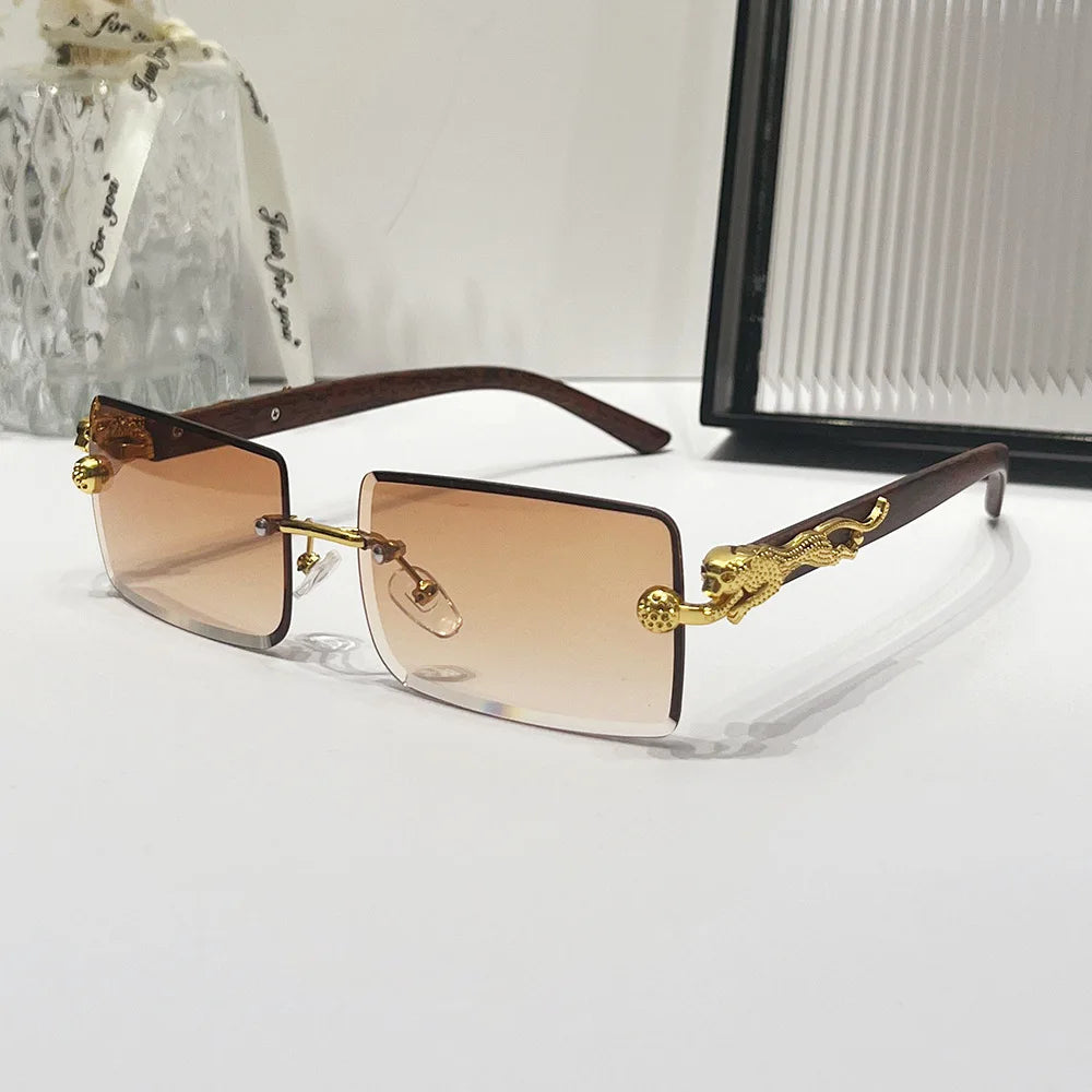 Pink Yellow Gradient Transparent Eyeglasses Square Rimless Sunglasses Men Women Sunglasses