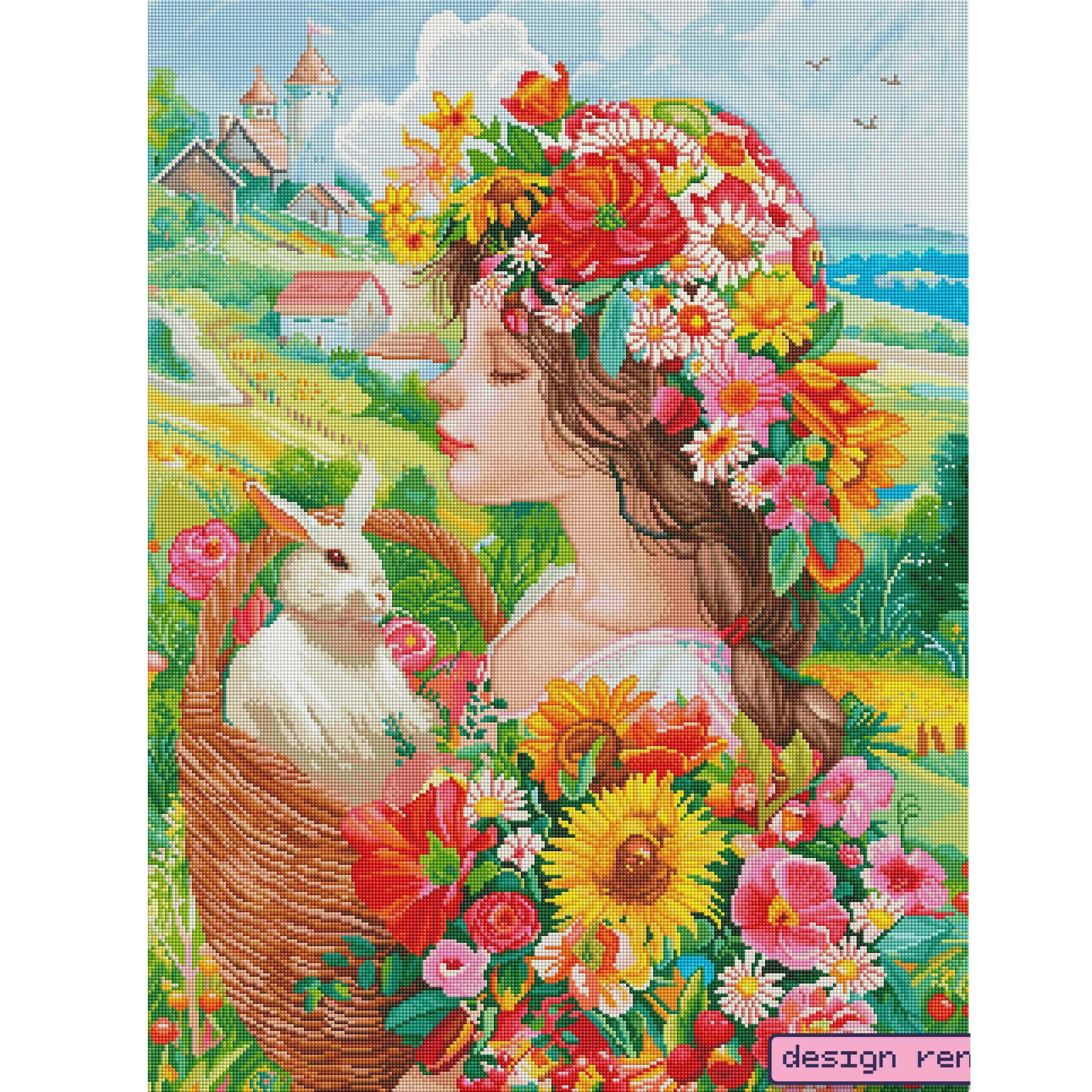N-2055 Modern 3D Abstract Wall Art Diamond Painting Kit Custom Flowers 5D Diamond Art Plastic Printed Design