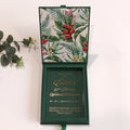 Gift Box Dark Green Palm Tree Tropical Theme Hardboard Box Wedding Invitation With Clear Foiled Acrylic Card